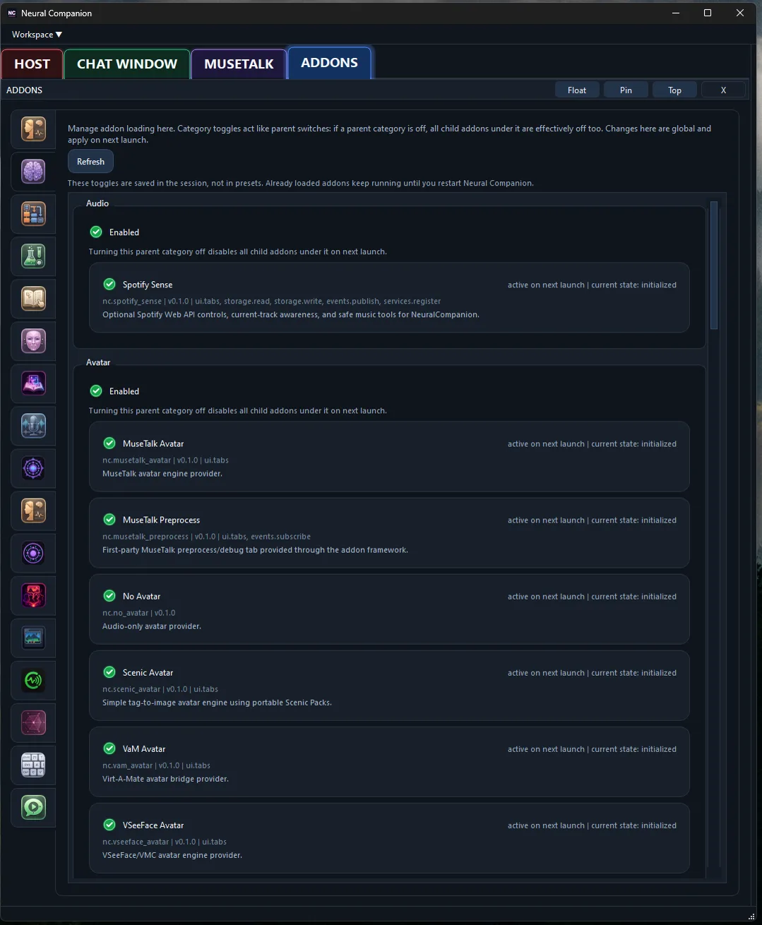 Addon manager in Neural Companion